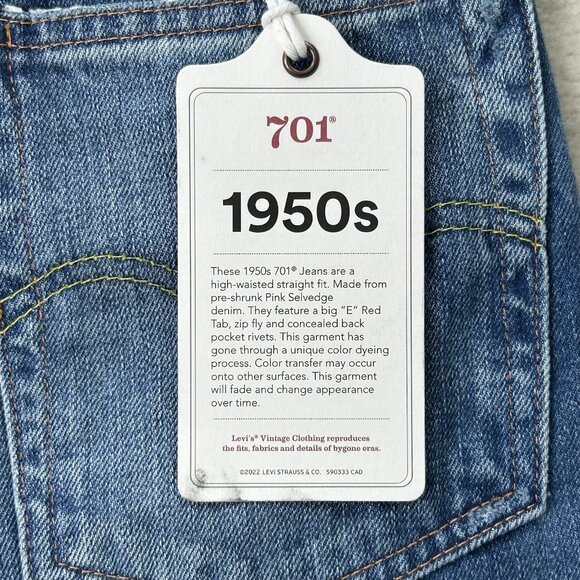 Levis Women’s 26 701 LVC 1950 Selvedge Jean High Waist Patchwork Big E Denim - Picture 7 of 14